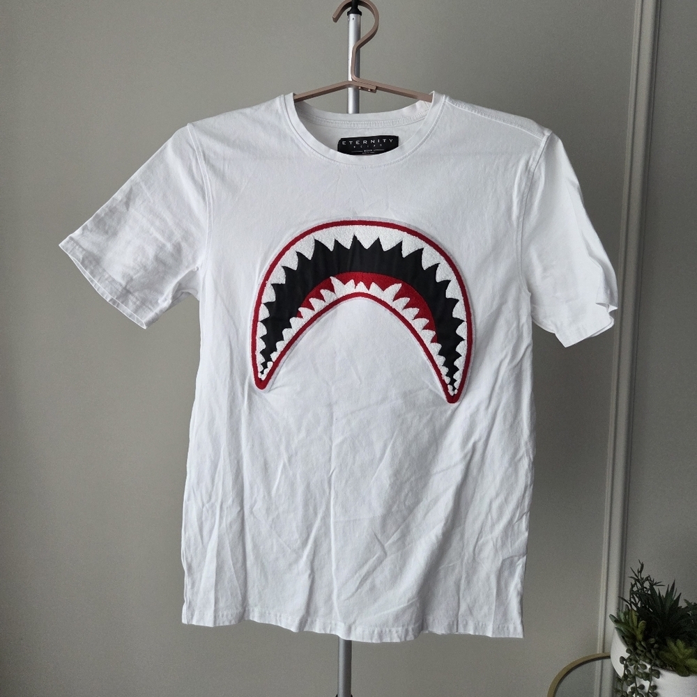 Eternity BCAD White T-Shirt with Shark Mouth Design Sz.M